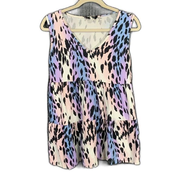 HEIMISH USA Tops - HEIMISH USA Lisa Frank Inspired Cheetah Print Tiered Tank Top Shirt Small #721